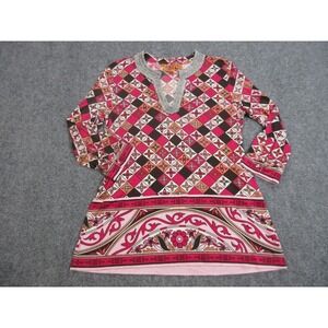 Tory Burch Shirt Womens Medium Silk Tunic Beaded Split Neck‎ Geometric 32072116